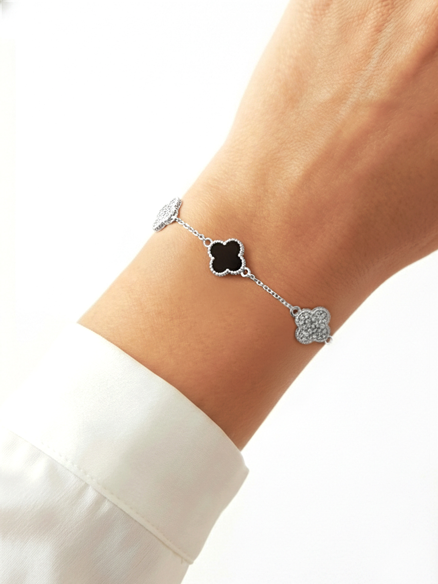 Браслет серебряный 925 клевер с фианитами