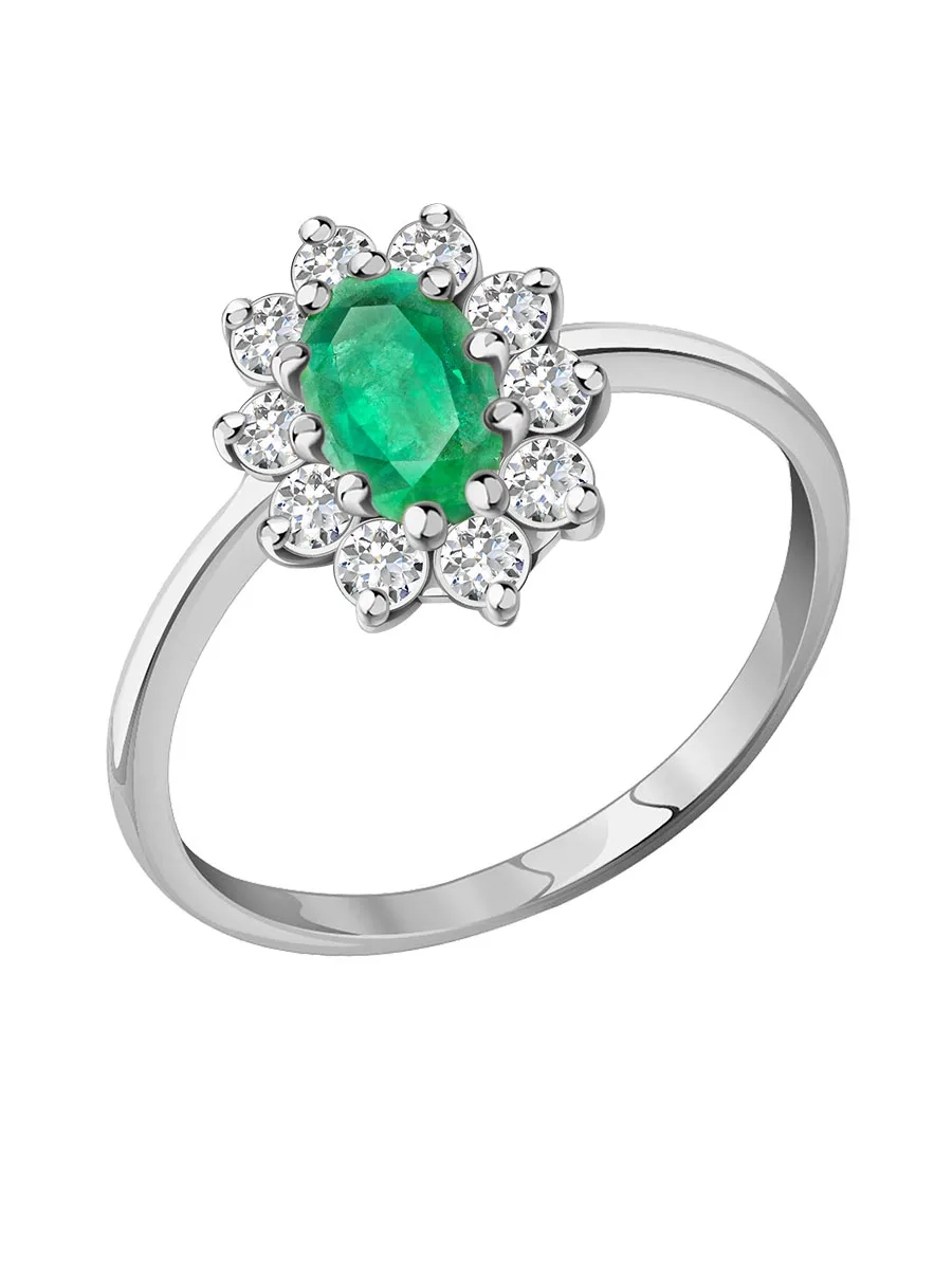 Кольцо из белого золота 585 с изумрудом и бриллиантами