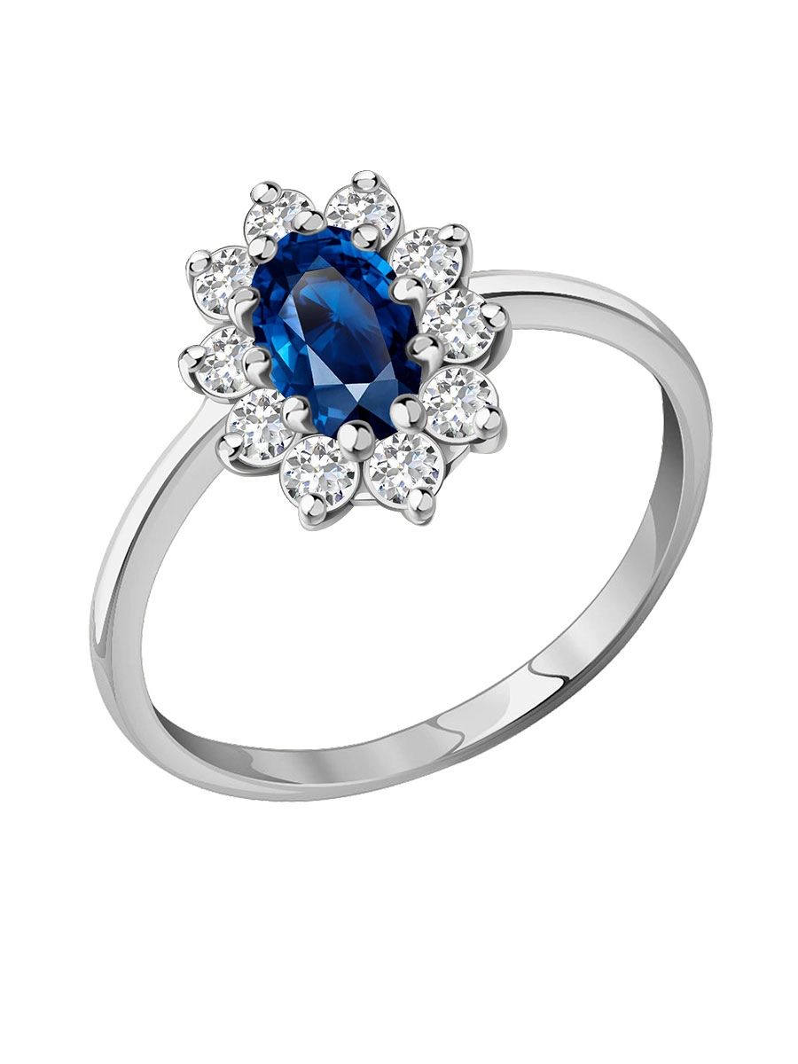 Кольцо из белого золота 585 с сапфиром и бриллиантами