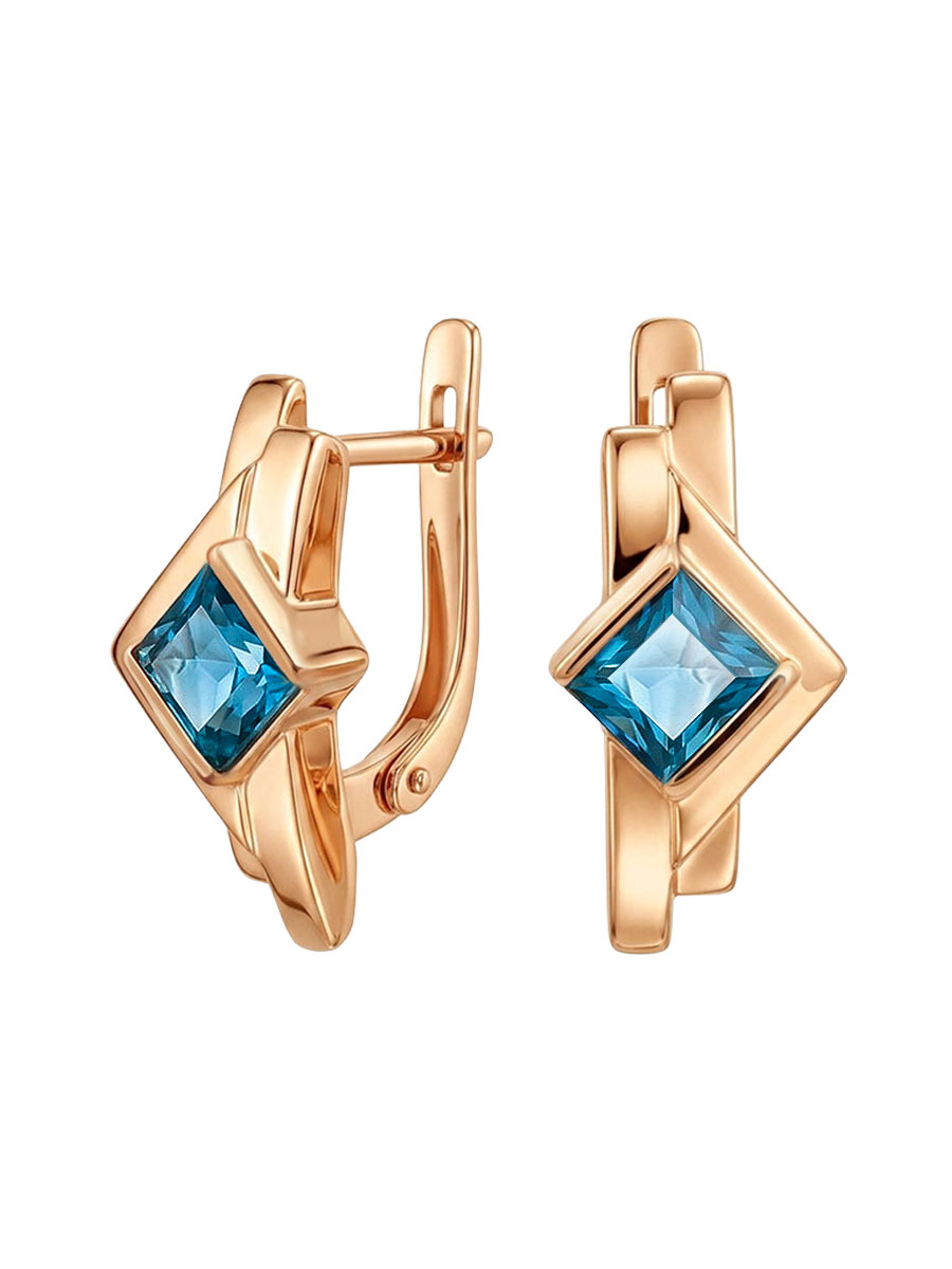 Серьги золотые 585 с лондон-блю топазами