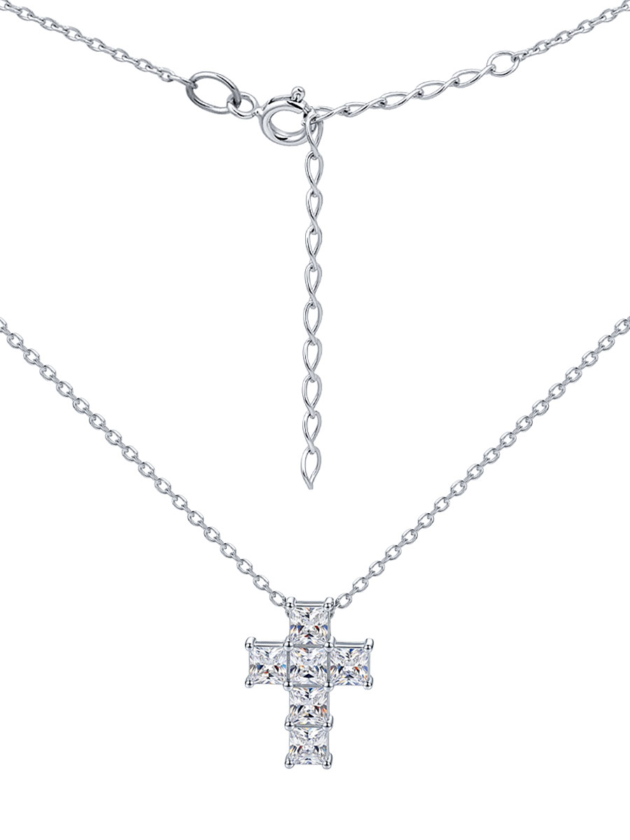 Колье крестик из серебра 925 с фианитами