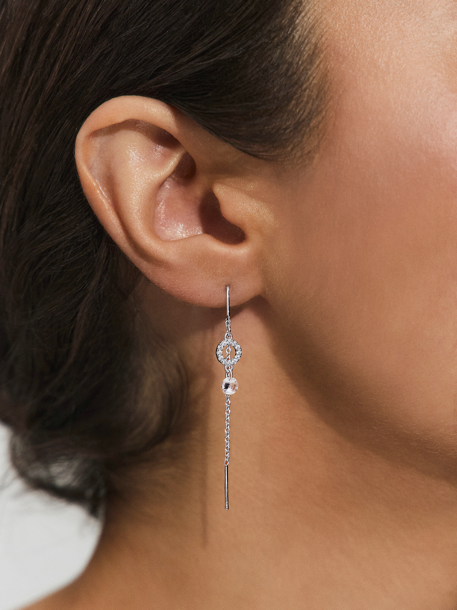 Серьги протяжки серебряные 925 с фианитами 