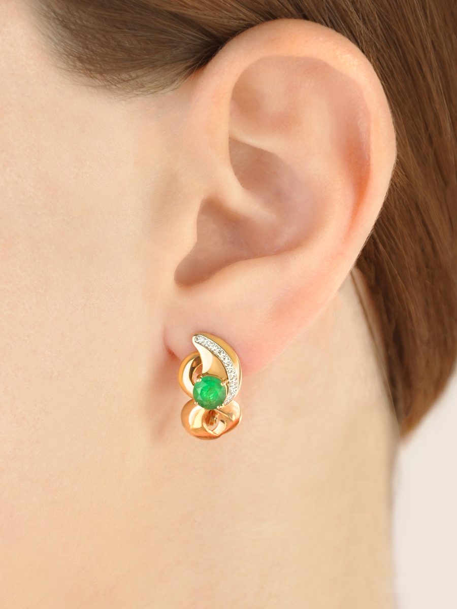 Серьги золотые 585 с изумрудами и бриллиантами