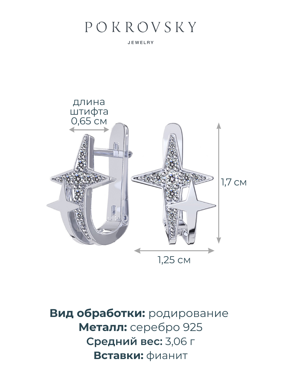 Серьги звёзды серебряные 925 с фианитами