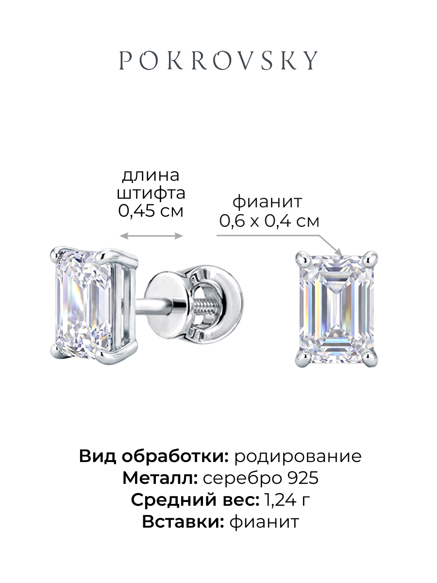 Серьги пусеты серебряные 925 с фианитами 