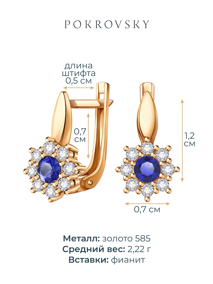 Серьги золотые 585 с камнями фианитами 