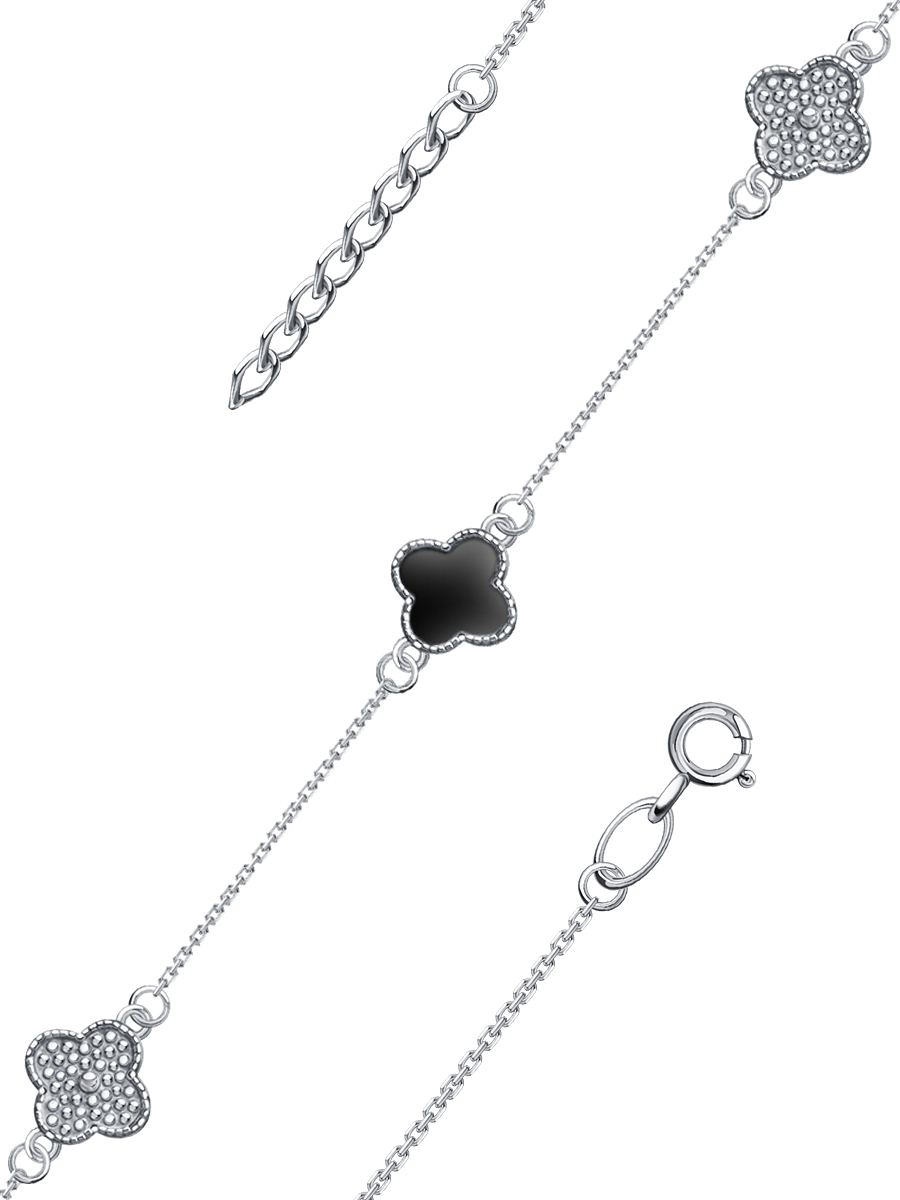 Браслет серебряный 925 клевер с фианитами