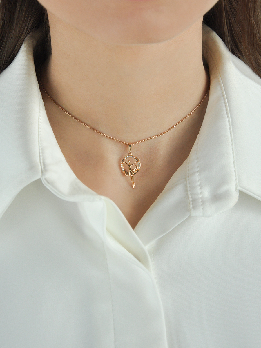 Подвеска золотая 585 балерина с фианитами