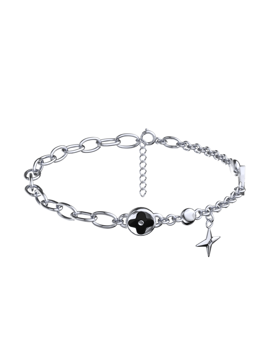 Браслет серебряный женский на руку 925 клевер без камней