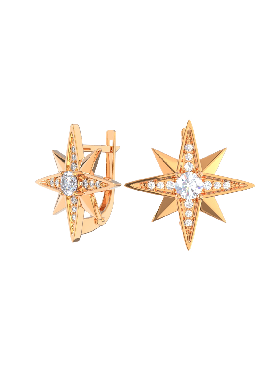 Серьги звезды золотые 585 с камнями фанитами 