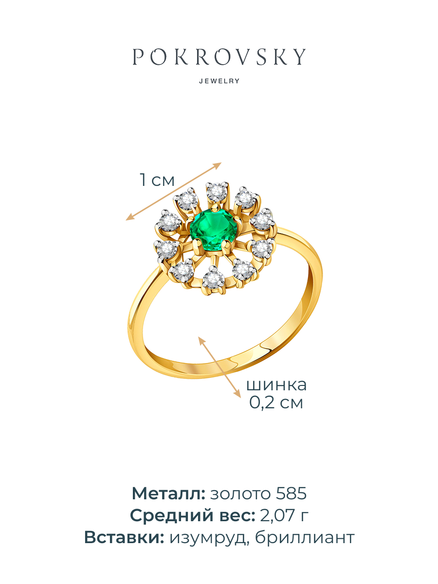 Кольцо золотое 585 с изумрудом и бриллиантами