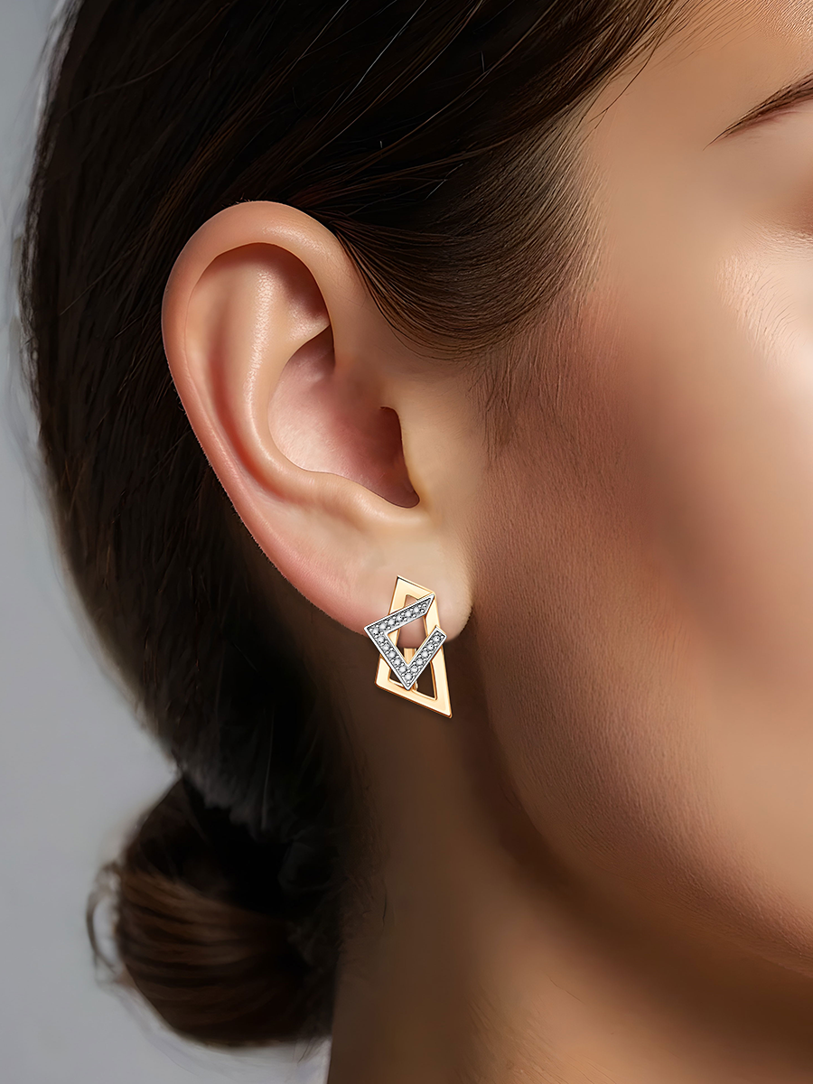 Серьги золотые 585 крупные с камнями фианитами 