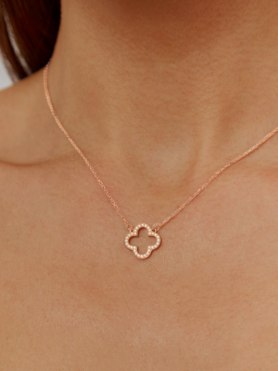 Колье золотое 585 клевер из бриллиантов 