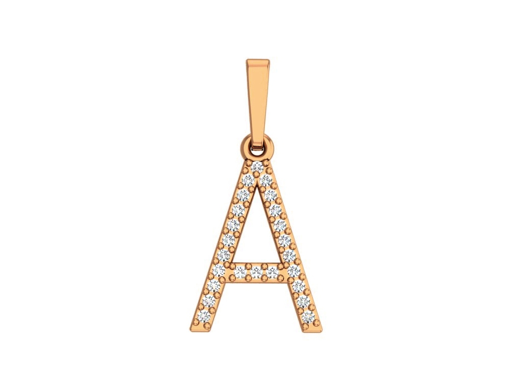 Золотая подвеска буква "А" с бесцветными фианитами