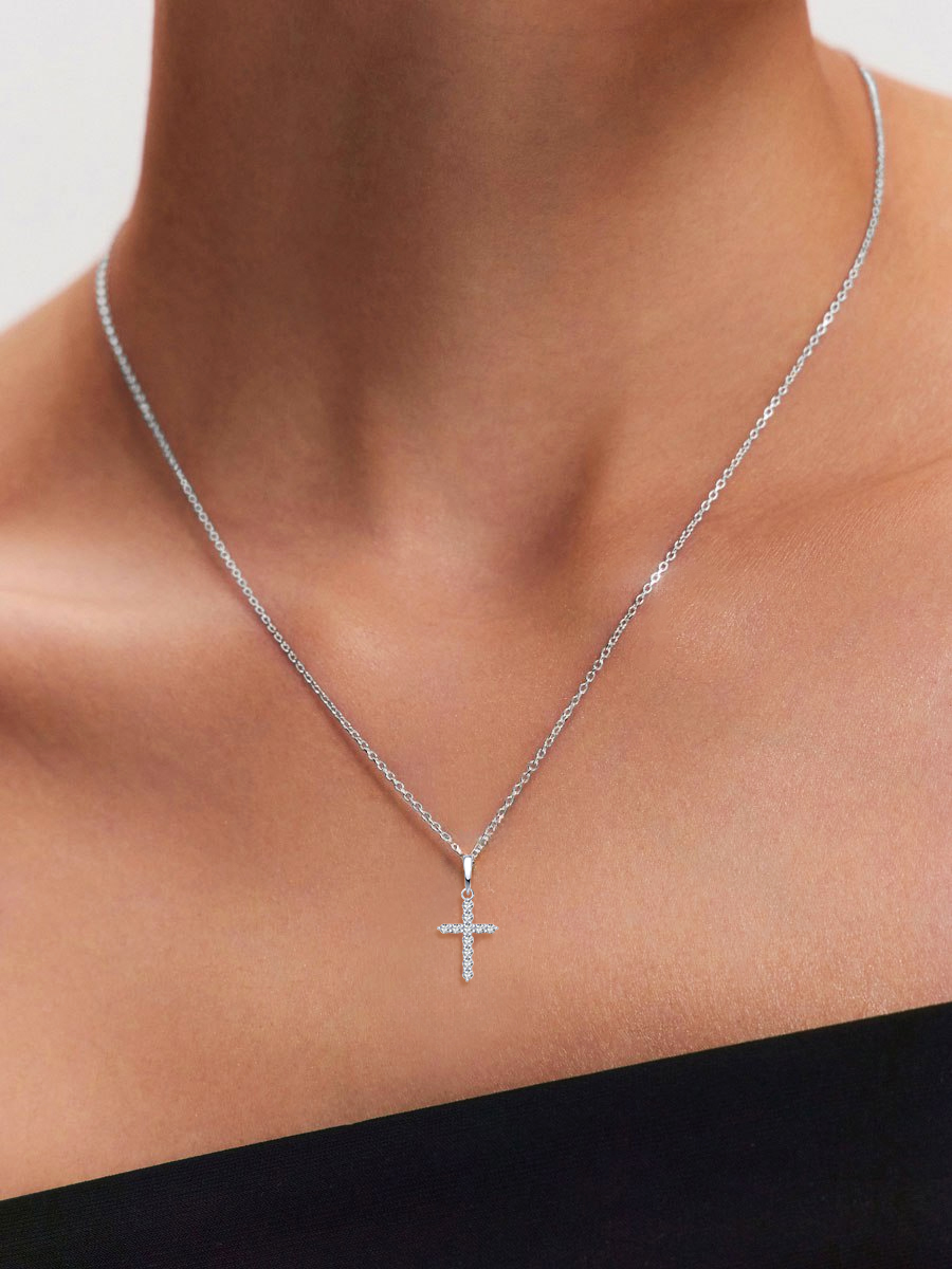 Подвеска крестик из белого золота 585 с муассанитами 