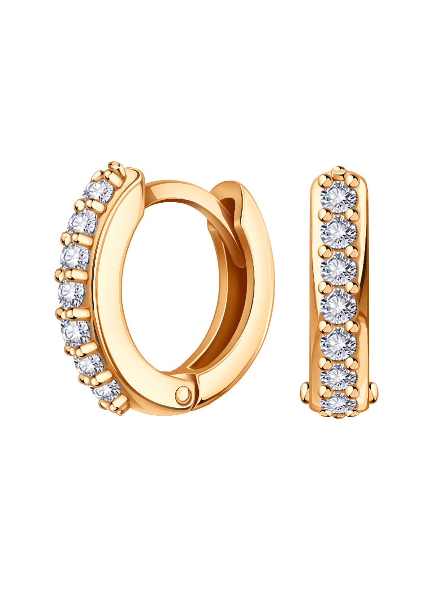 Серьги кольца золотые 585 кольца с камнями фианитами 11 мм