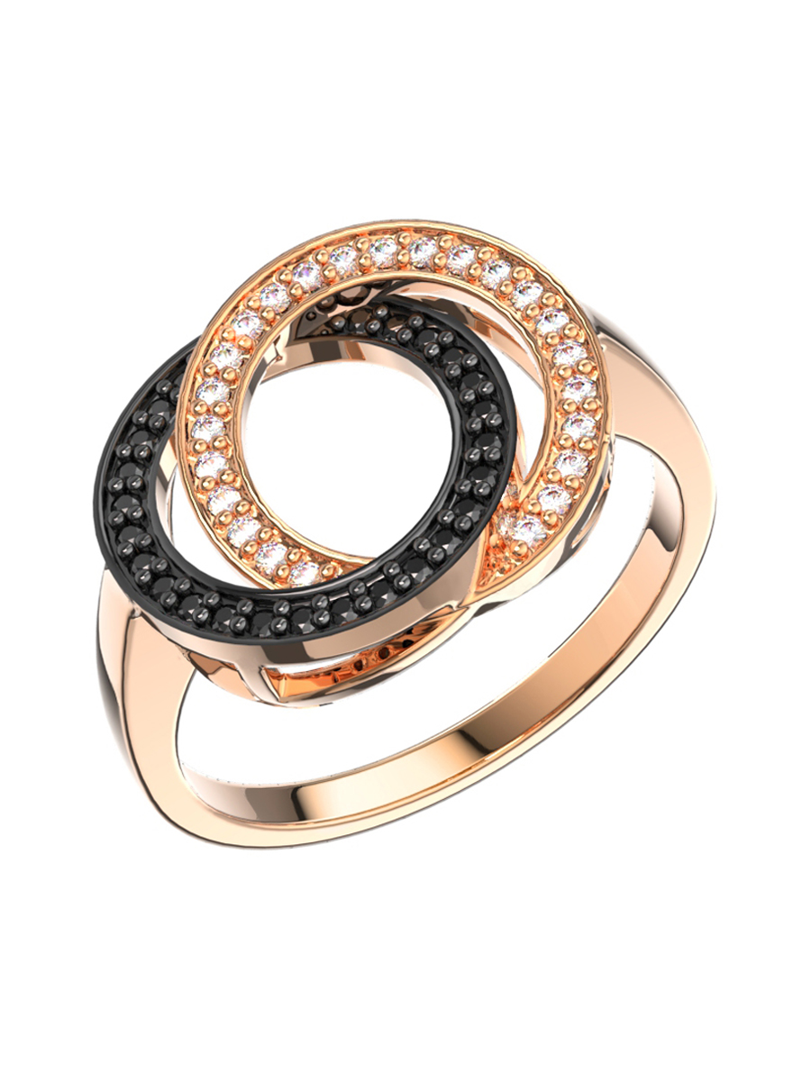 Кольцо золотое 585 с черными фианитами 