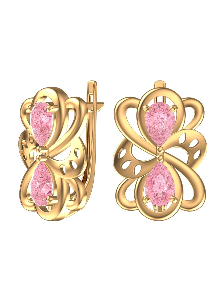 Серьги золотые 585 с розовым кварцем 