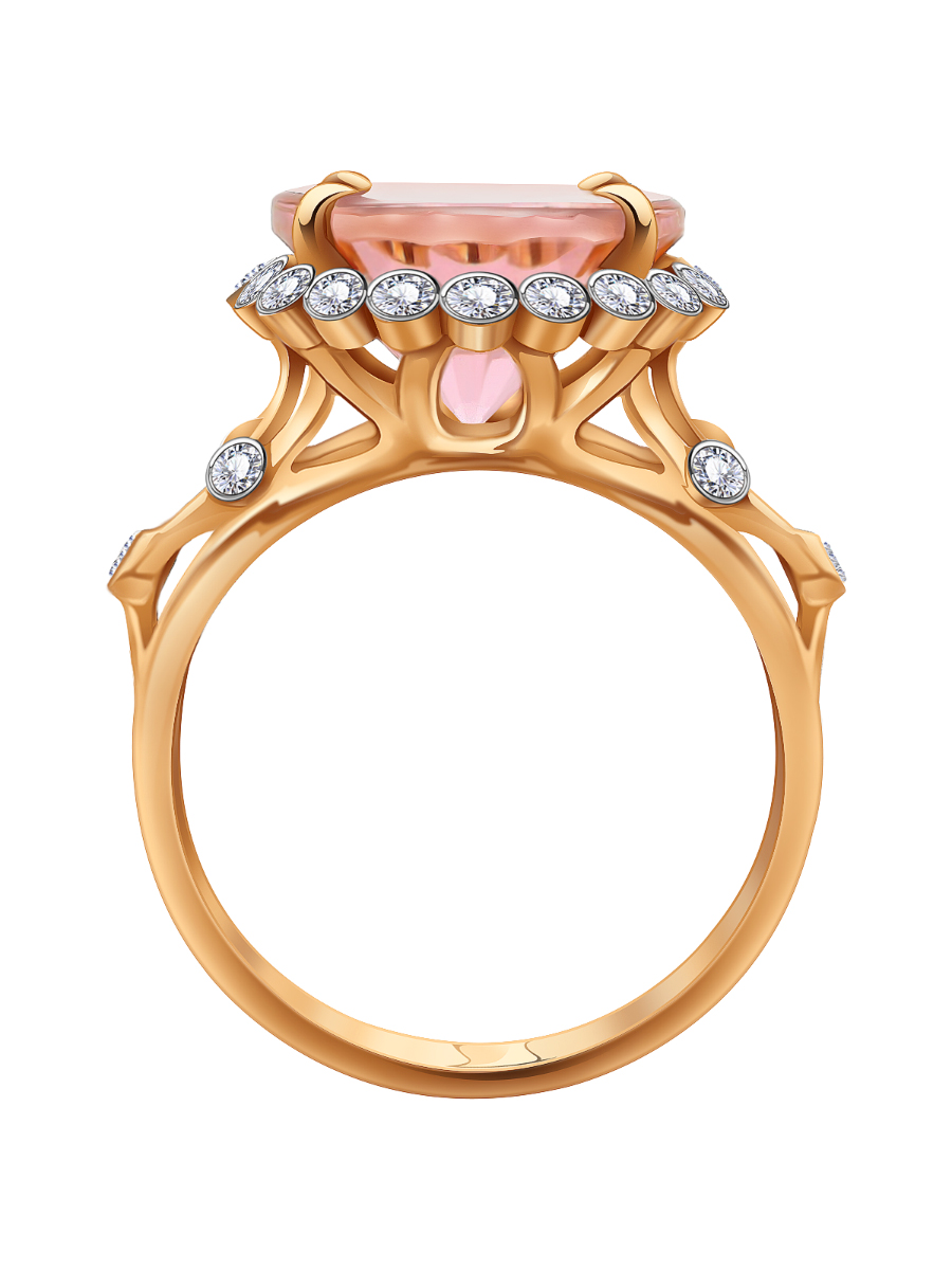 Кольцо золотое 585 с морганитом и фианитами 