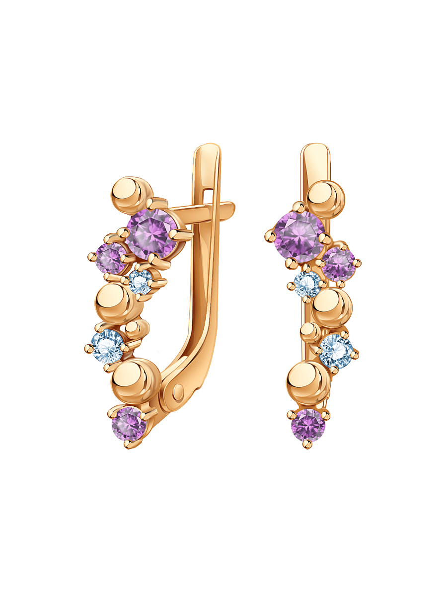Серьги золотые 585 с аметистами и топазами Sky Blue