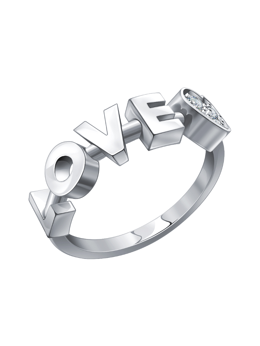 Кольцо love серебряное 925 с фианитами 