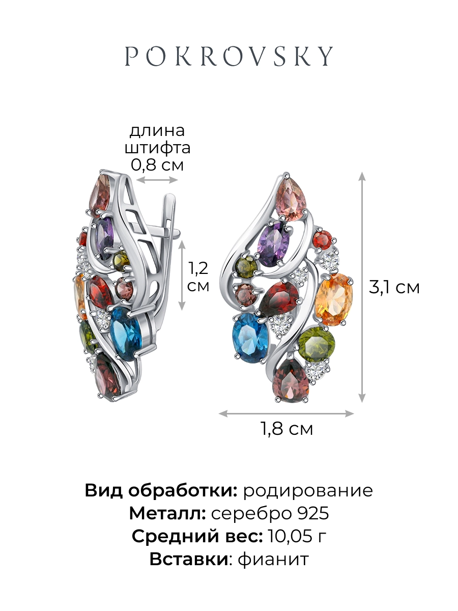 Серьги серебряные 925 с фианитами 
