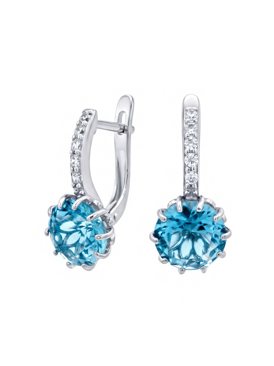 Серьги серебряные 925 с синтетическим кварцем и фианитами 
