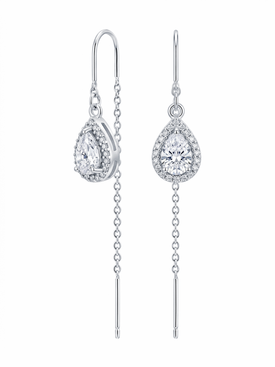 Серьги протяжки серебряные 925 с фианитами 