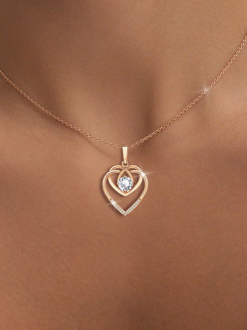 Подвеска золотая 585 сердце с фианитами