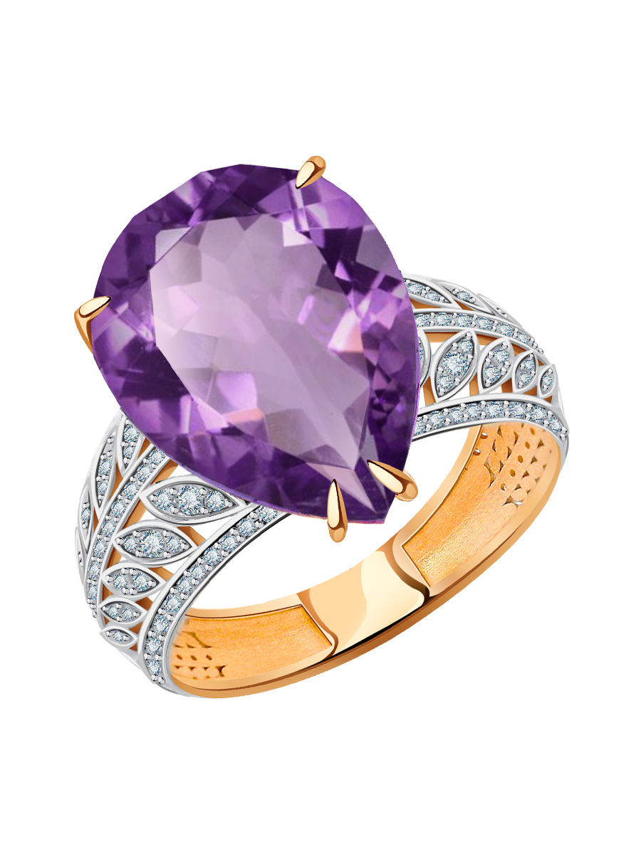 Кольцо золотое 585 с аметистом и бриллиантами 