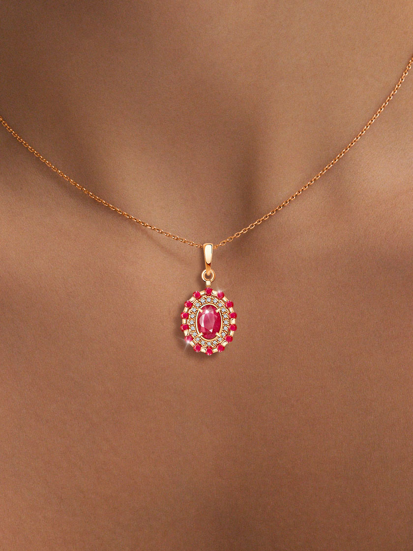 Подвеска золотая 585 с рубинами и бриллиантами 