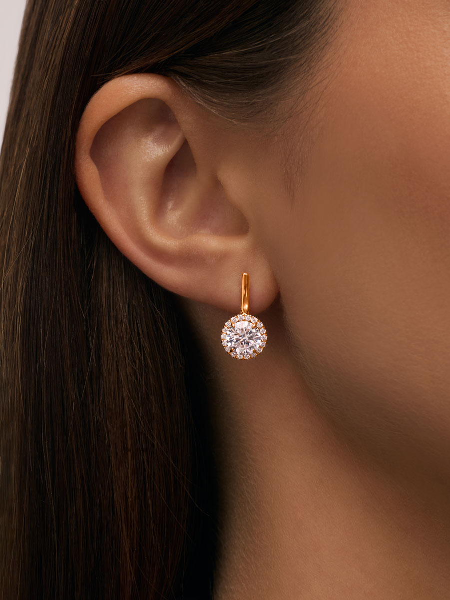 Серьги золотые 585 с камнями фианитами 