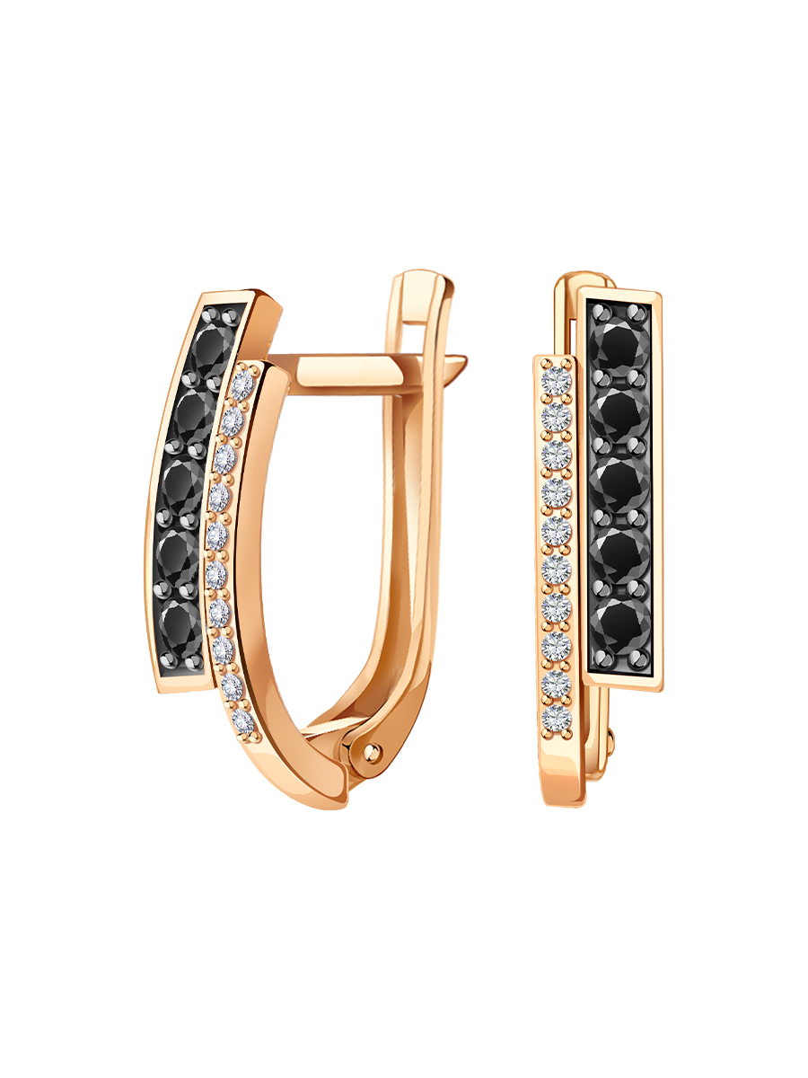 Серьги дорожки золотые 585 с черными фианитами 