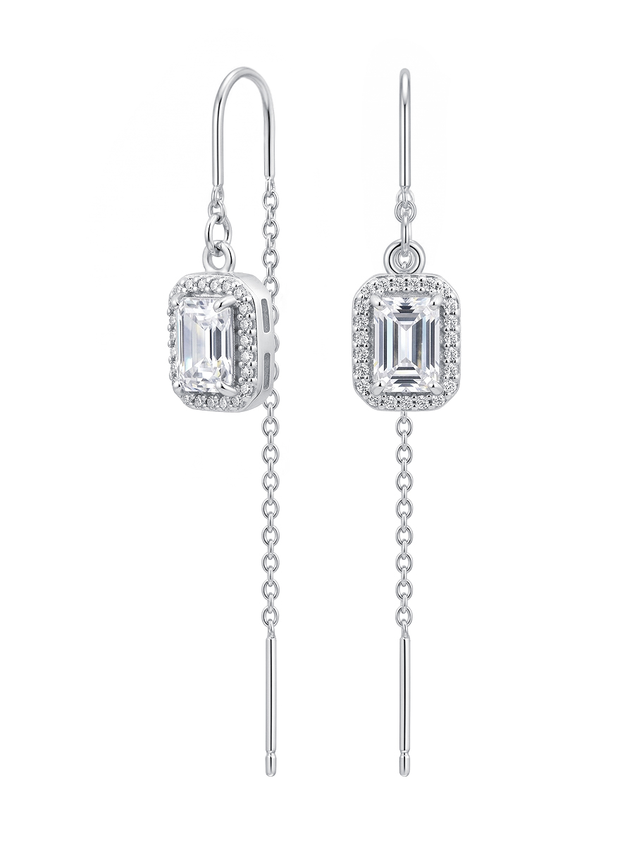 Серьги протяжки серебряные 925 с фианитами 