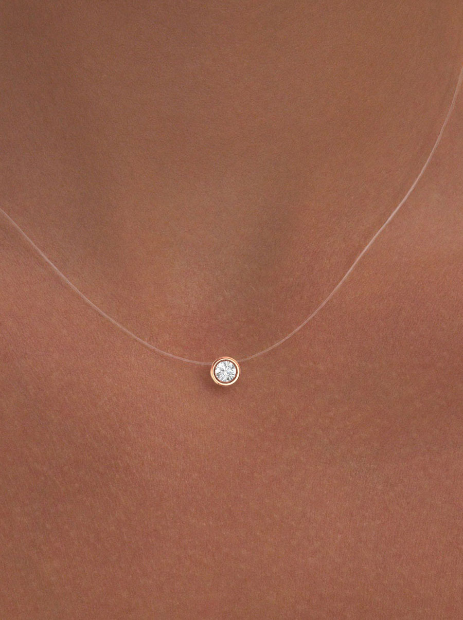 Колье на леске золотое 585 с камнем фианитом 