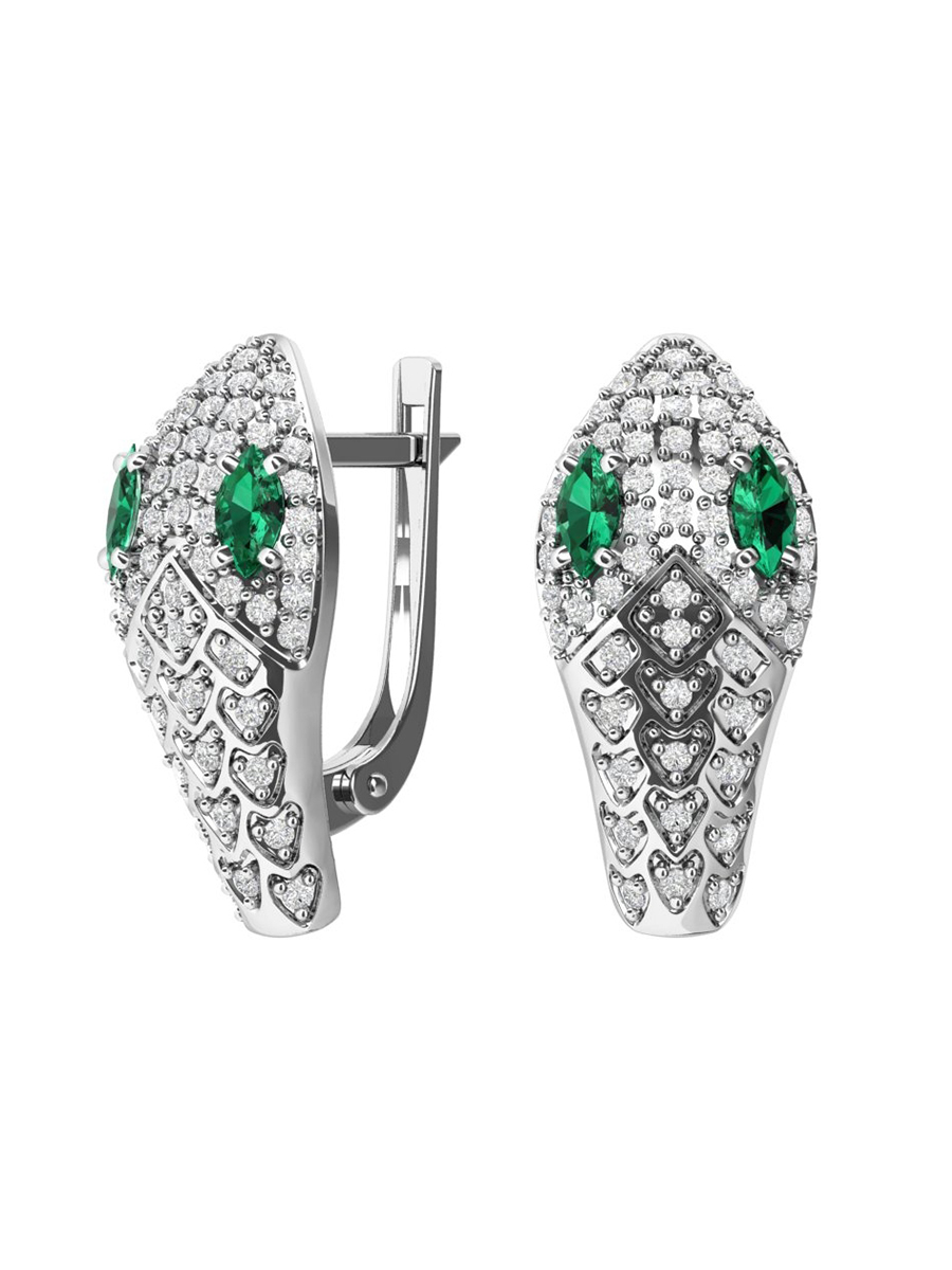 Серьги серебряные 925 змеи с фианитами