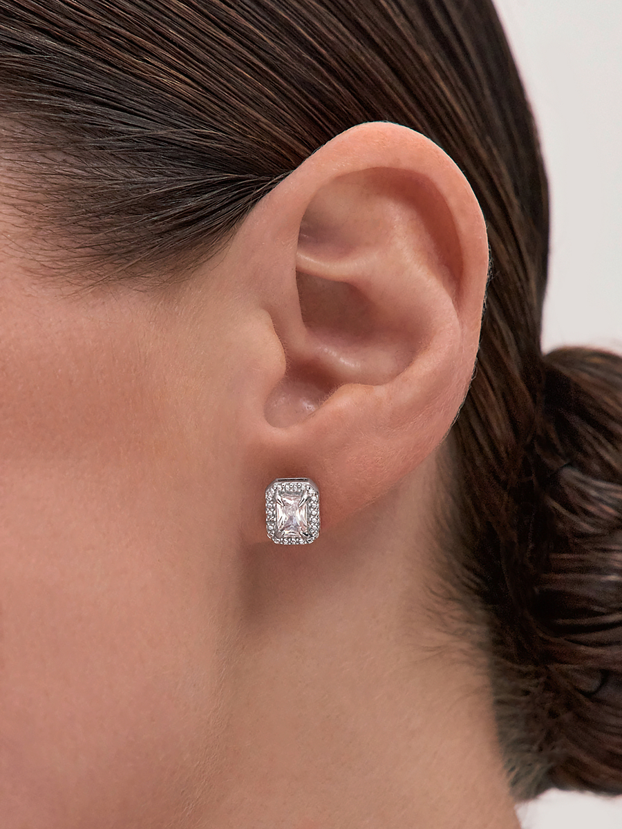 Серьги пусеты серебряные 925 с фианитами