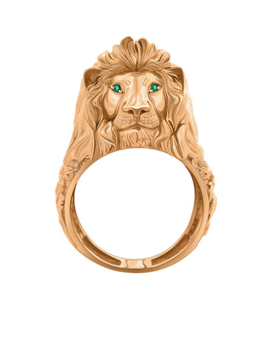Кольцо лев золотое 585 с изумрудами 
