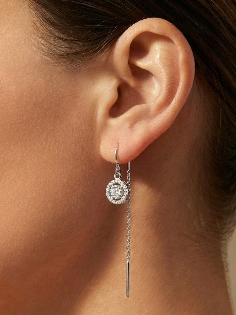 Серьги протяжки серебряные 925 с фианитами 