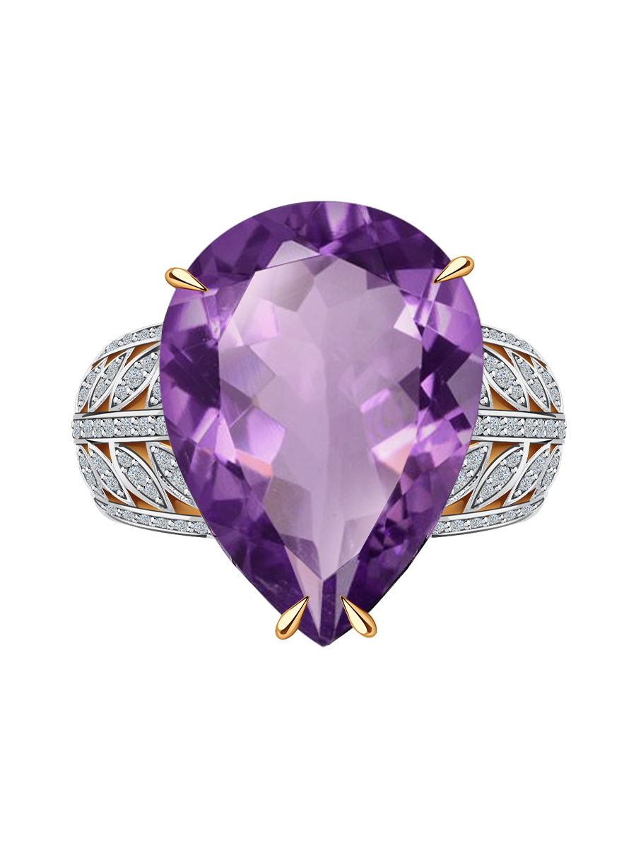 Кольцо золотое 585 с аметистом и бриллиантами 