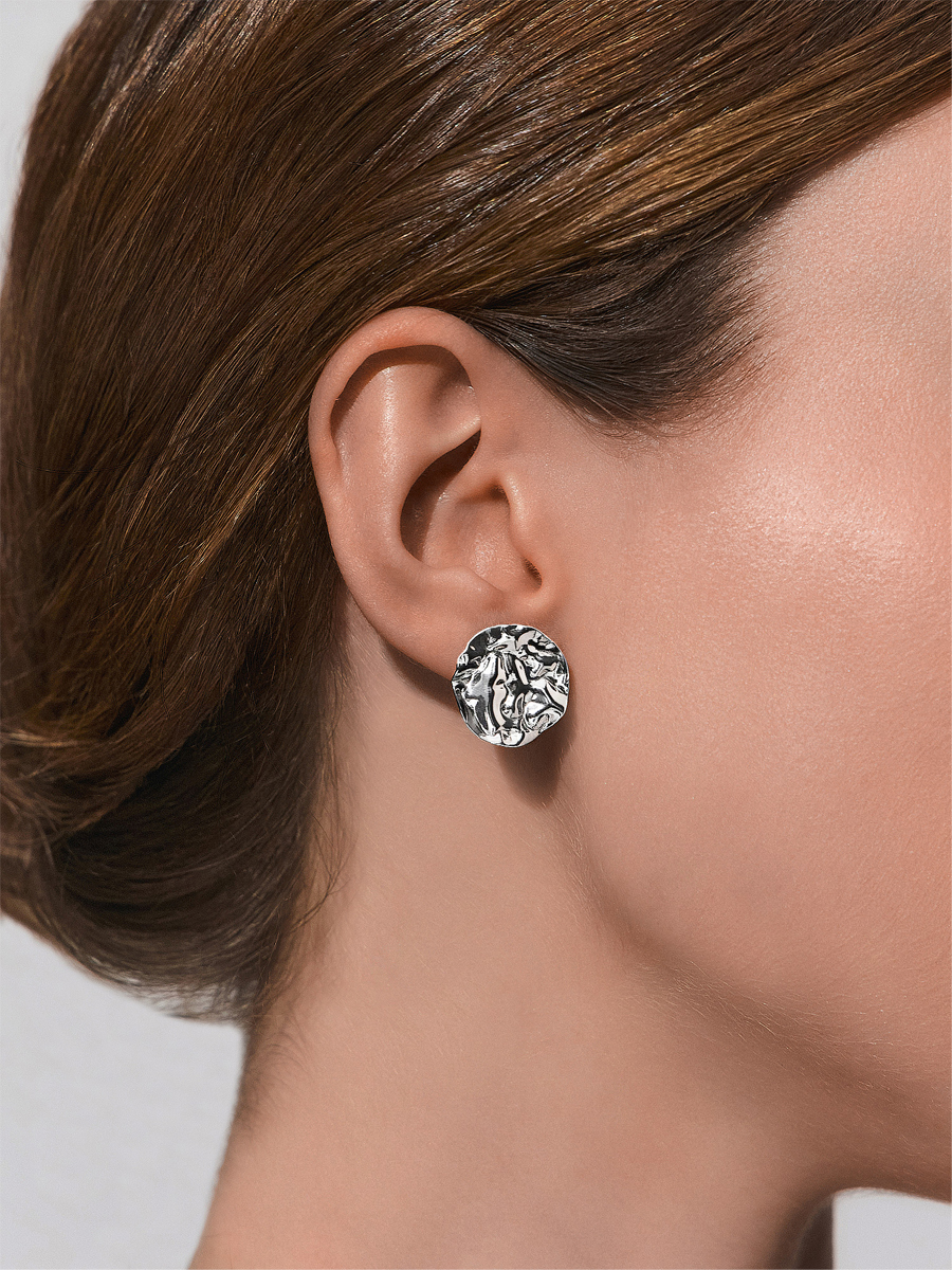 Серьги серебряные 925 мятый металл 