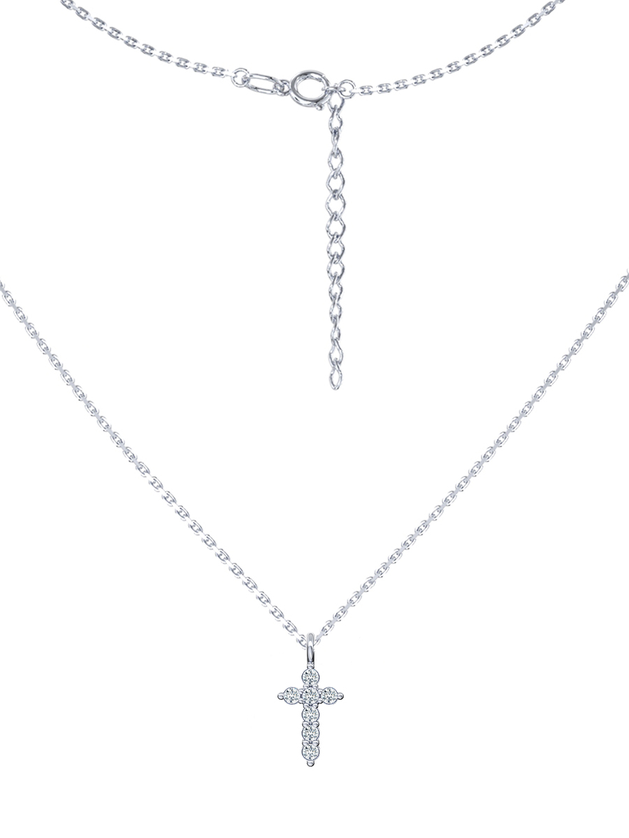 Колье крестик серебряное 925 с фианитами