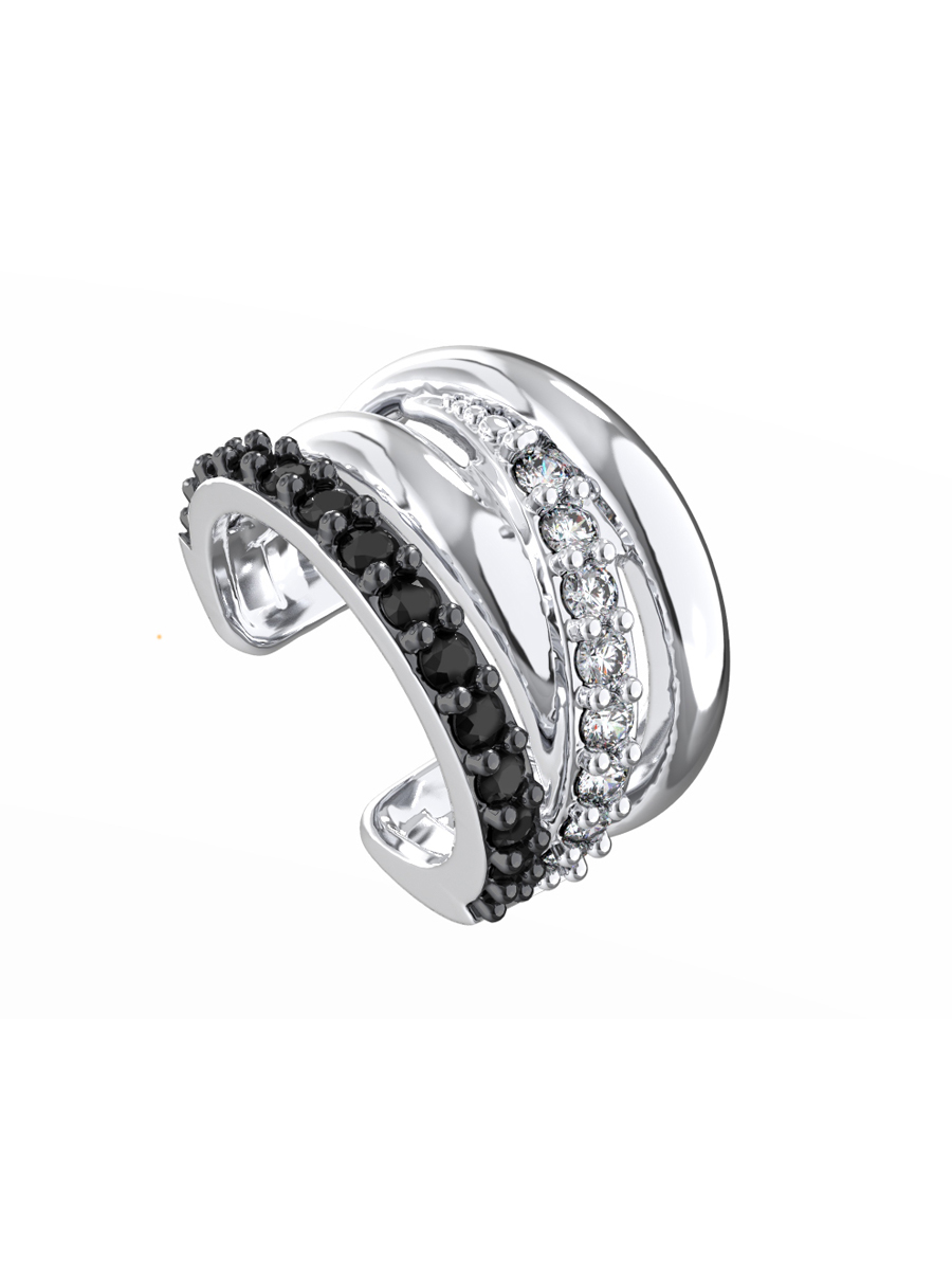 Серьга кафф серебряная 925 с фианитами