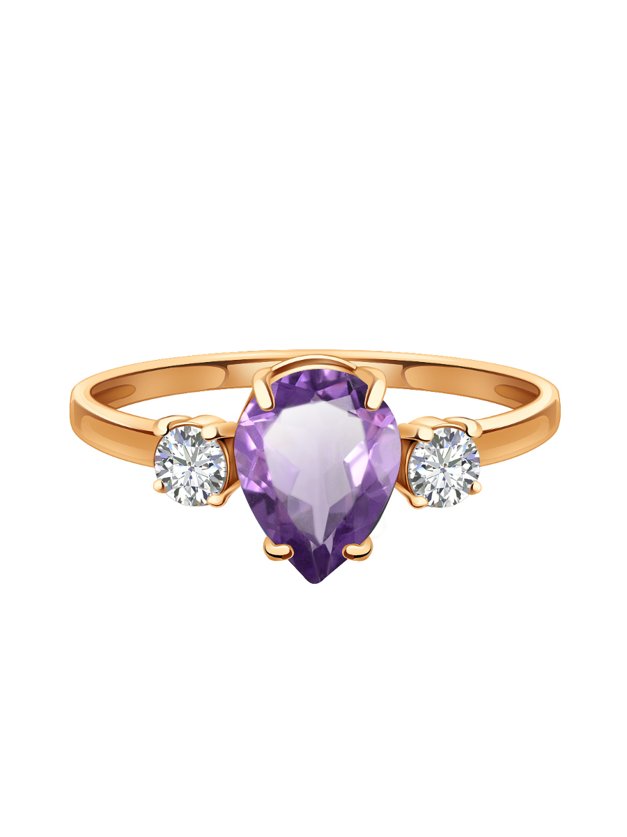 Кольцо золотое 585 с аметистом и фианитами