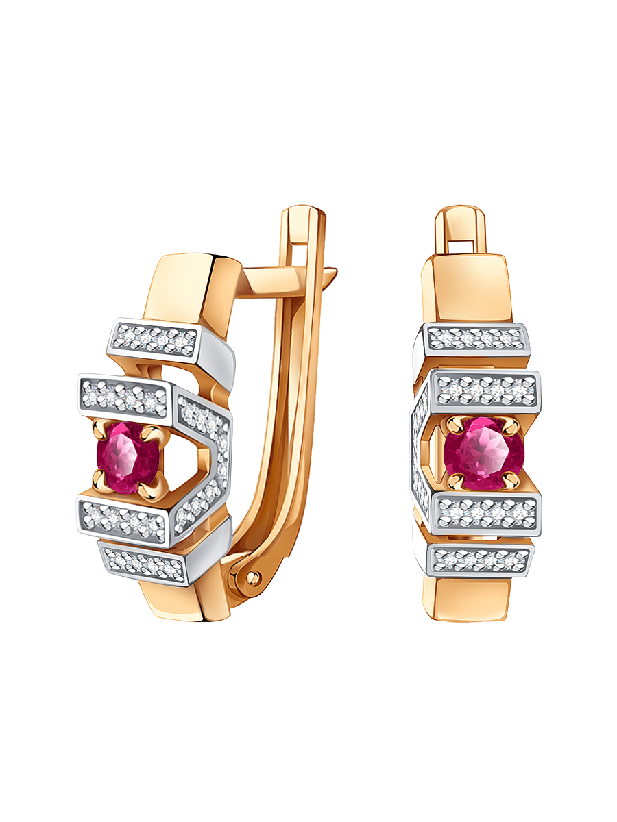 Серьги золотые 585 с рубинами 