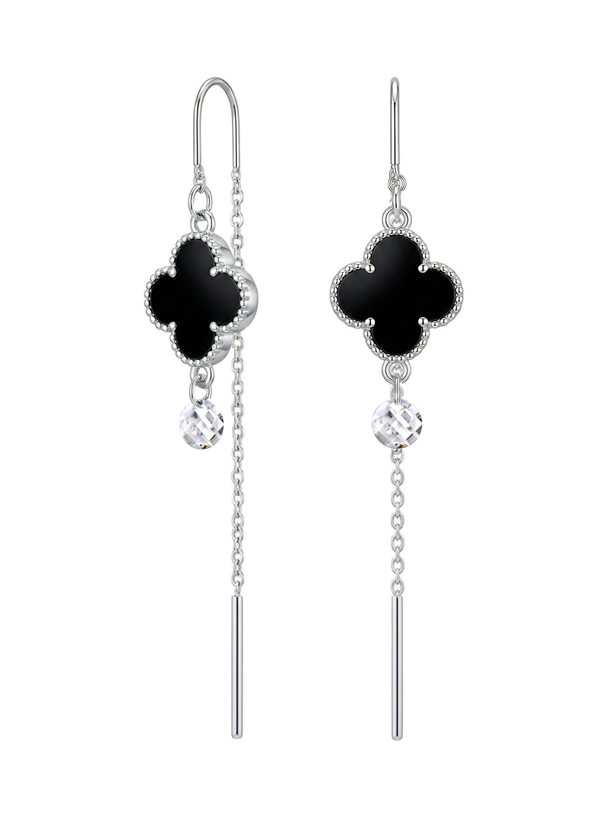 Серьги протяжки серебряные 925 с эмалью и фианитами 