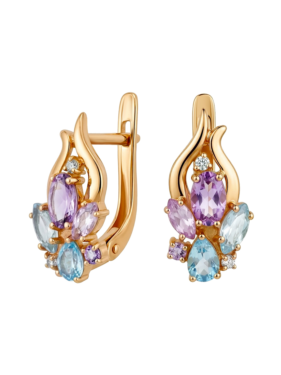 Серьги золотые 585 с аметистами топазами и бриллиантами 