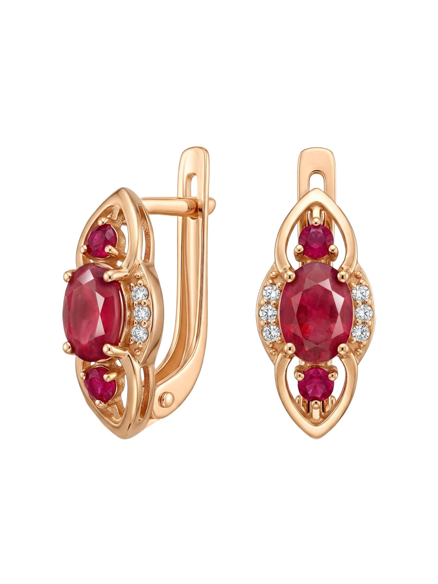 Серьги золотые 585 с рубинами и бриллиантами