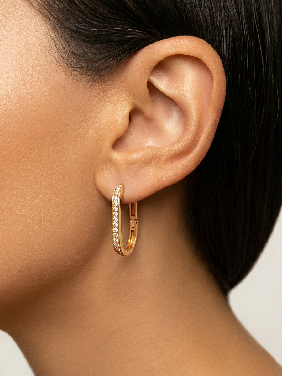 Серьги кольца золотые 585 с камнями фианитами 24 мм