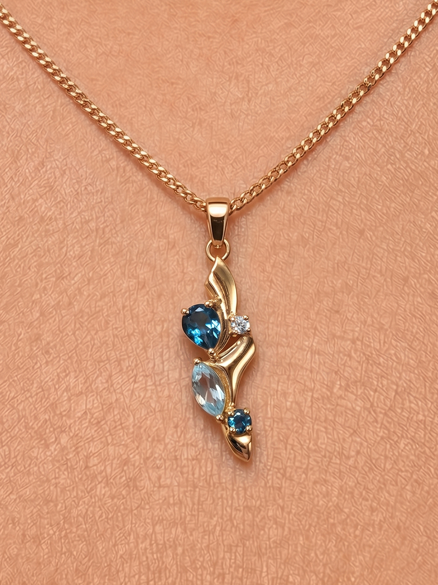 Подвеска золотая 585 с топазами лондон блю 